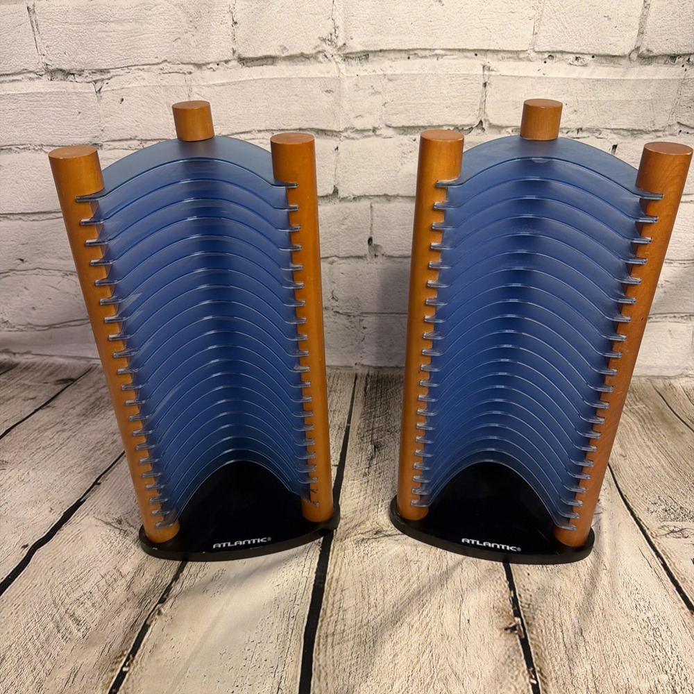 Wood Blue Cherry 20 CD Tower Rack Holder Stacking Retro Atlantic 2 Pack